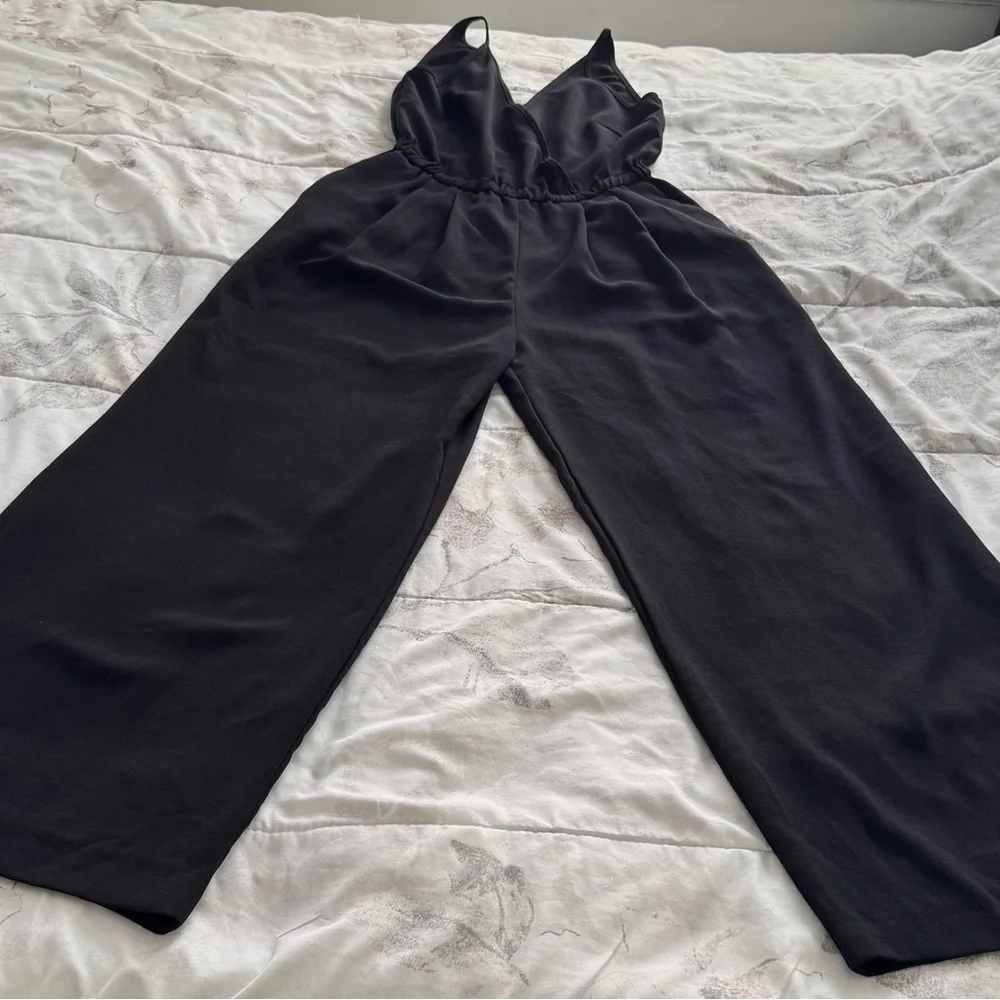 H&M Conscious Black wide leg spaghetti straps jumpsuit with pockets, size 4